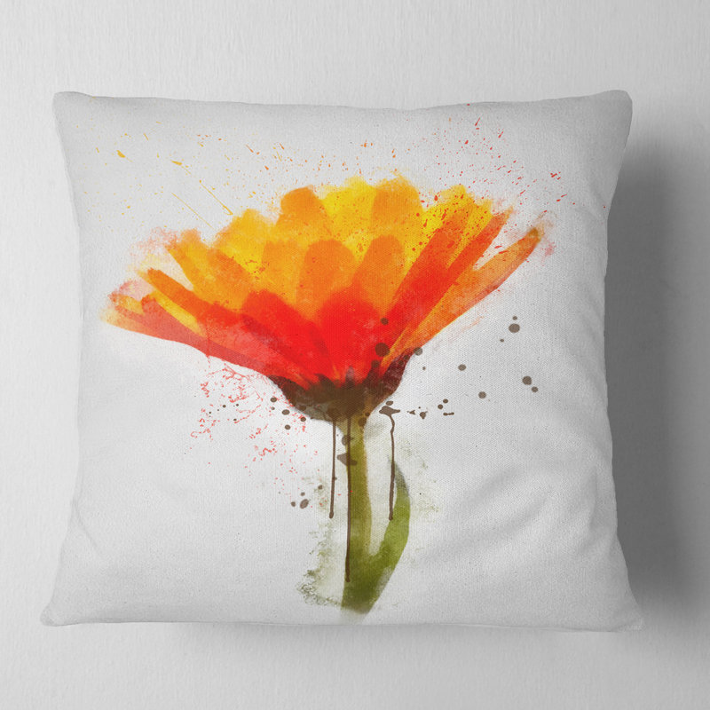 Coussin jaune à imprimé floral jaune, 16 po x 16 po, Carré