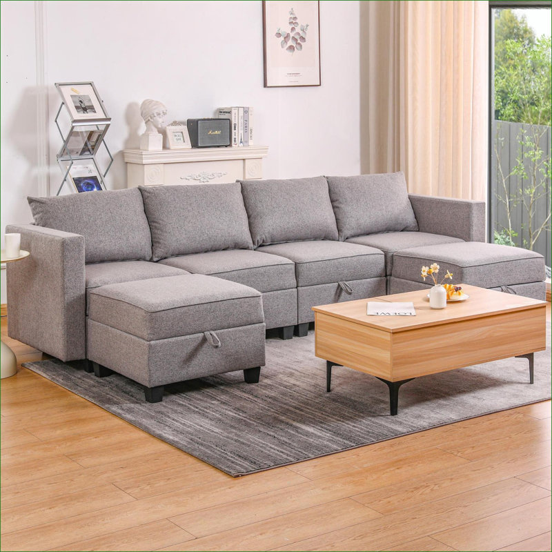 Sectional Sofas | Modern 4-Seat U Shaped Convertible Modular, Reversible Chaise, Storage for Living Room Apartment | Dark Gray | Standard