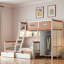 Lit superposé en bois avec garde-robe, tiroirs, tablettes et éclairage à DEL
