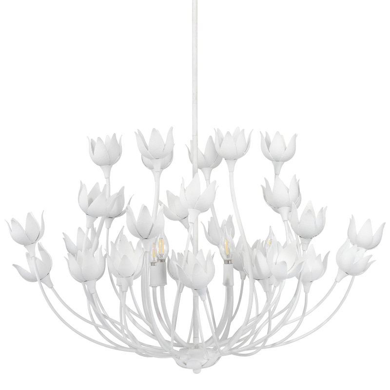Dogwood 6-Light Chandelier, Antique Brass, White