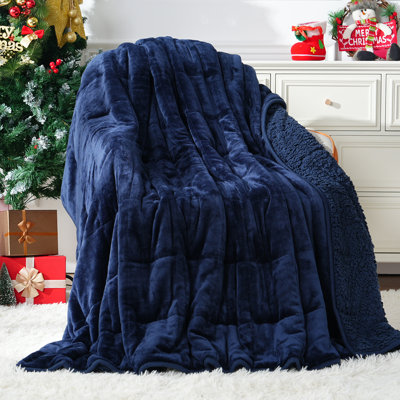 Sherpa Weighted Blanket for Adults 15 lbs Queen Size 60"x80" Navy Blue Dual Sided Soft Fuzzy Heavy Throw Blankets for Better Sleep, Relax Body & Mind
