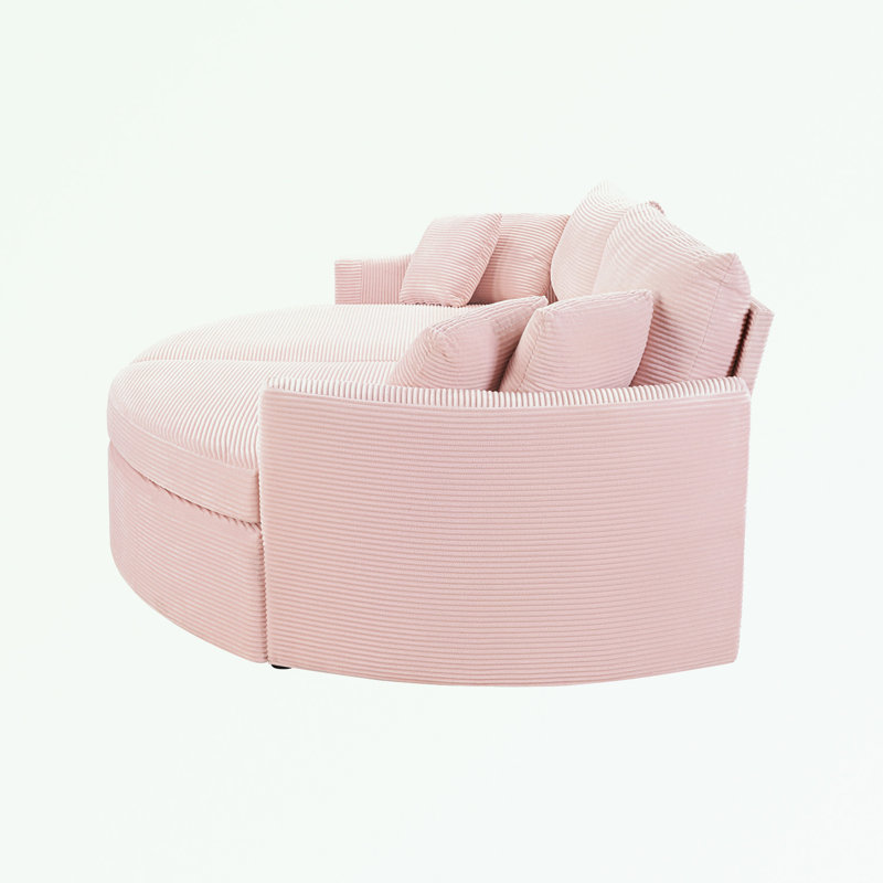 Double Chaise Lounge Sofa with Deep Seat and USB Ports, Pink Corduroy
