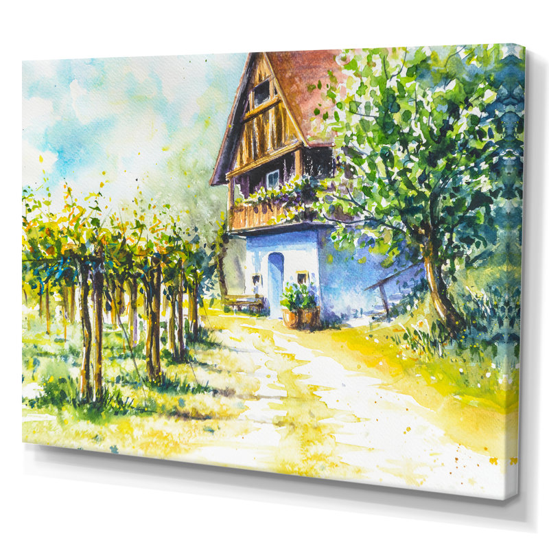 Maison près du vignoble - Peinture sur toile, H 30 po x l 40 po, Toile tendue