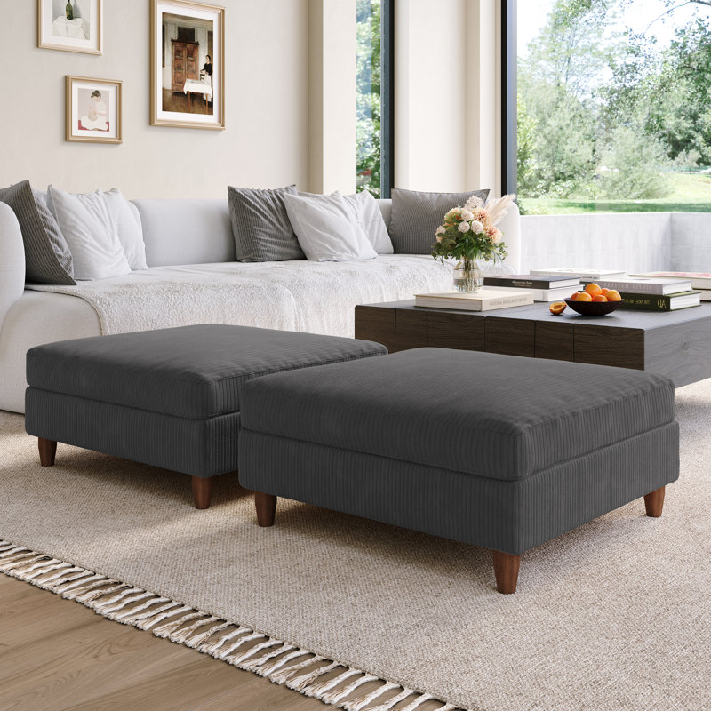 Rothsay Solid-Color Square Corduroy Ottoman(Set Of 2), Grey