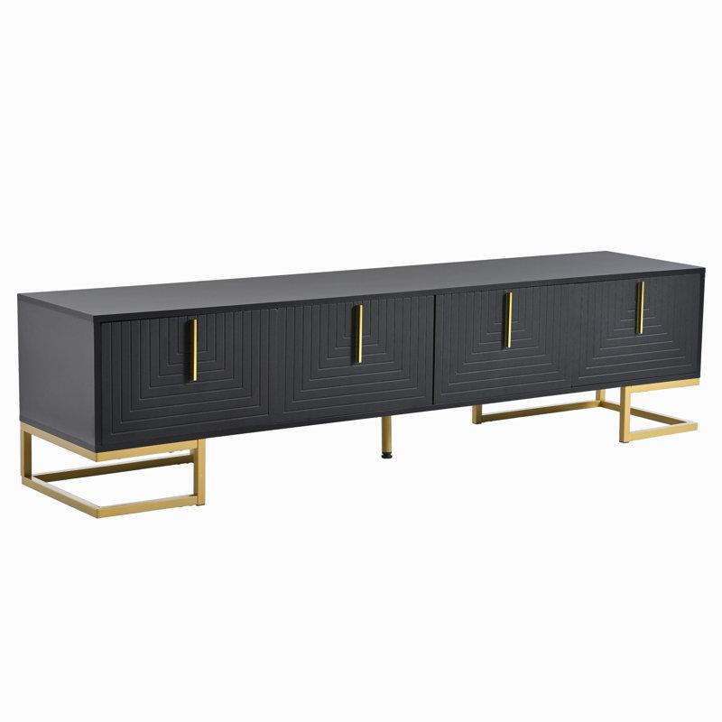 Modern Tv Stand With Metal Legs And Gold Handles For Tvs Up To 80'', Media Console Table With Cabinets And Adjustable Shelves, Luxury Tv Cabinet With Geometric Line
