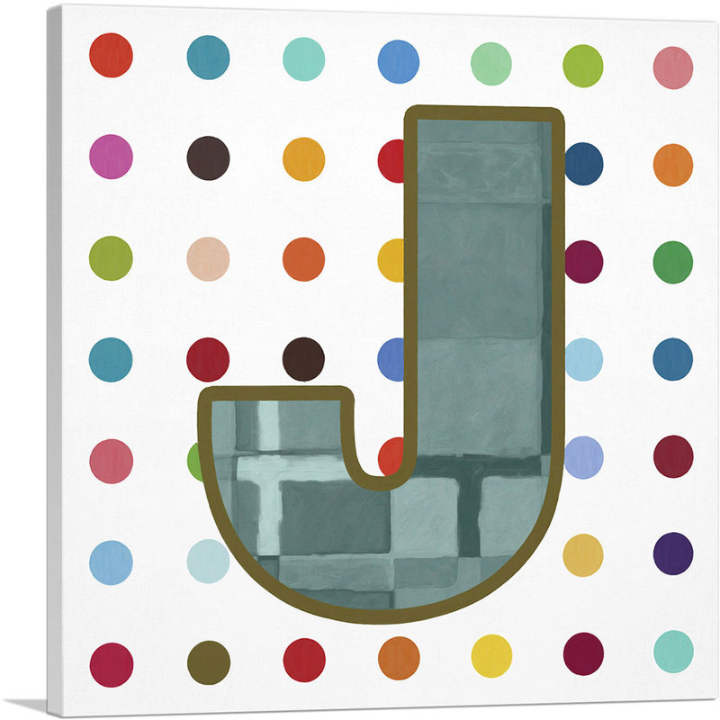 «Fun Polka Dots», lettre J - reproduction d'art textuel sur toile tendue, H 36 po x l 36 po x P 0,75 po