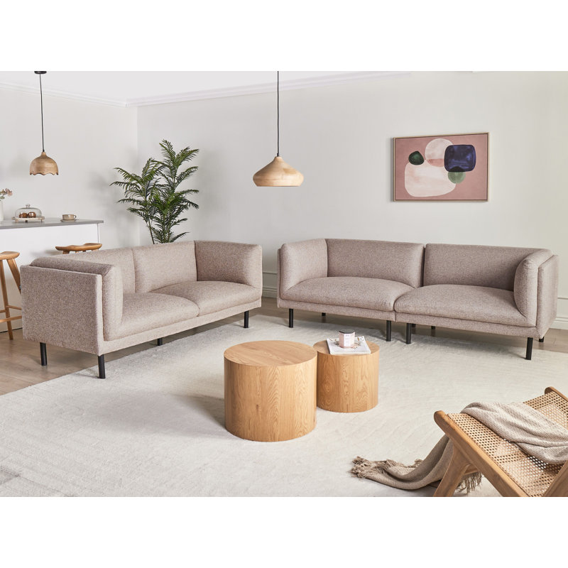 Living Room Set Suraya Fabric 5 Seater, Light Brown