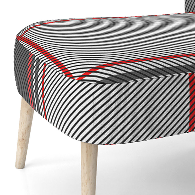 Chaise d'appoint rembourrée à motif tartan à carreaux gris et rouge