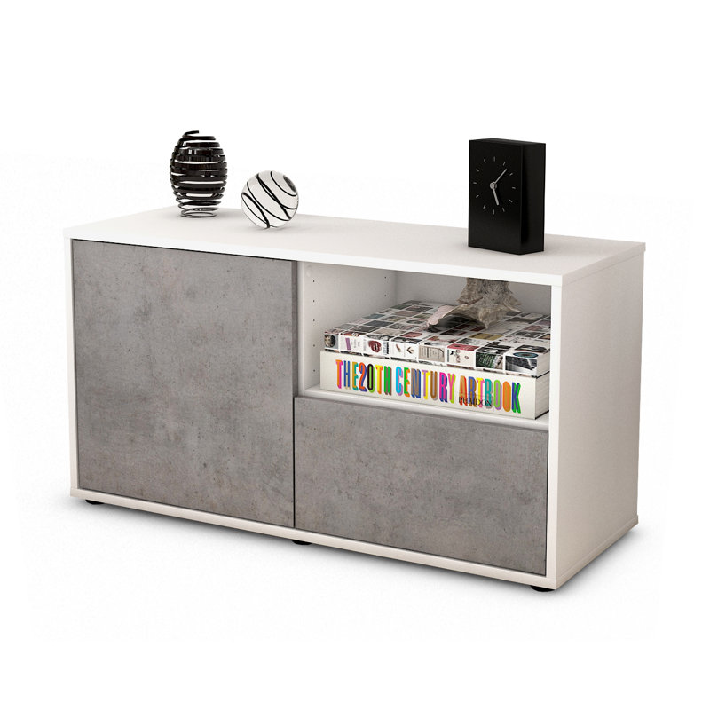 Sincere 92 cm W Chest of Drawers, Concrete / Matte White