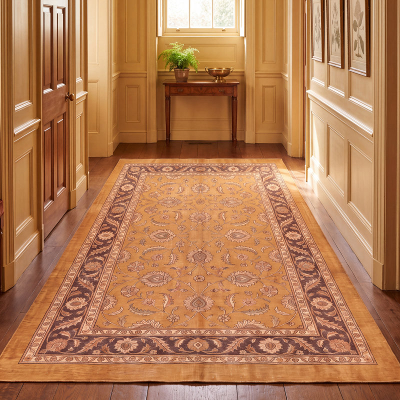 Tapis Laurel2 traditionnel surteint uni orange, vert et crème, lavable à la machine, antidérapant, à poils courts, pour l'intérieur et l'extérieur, adapté aux animaux domestiques, idéal pour le salon, la chambre, la salle à manger, l'entrée, le corridor ou le bureau.