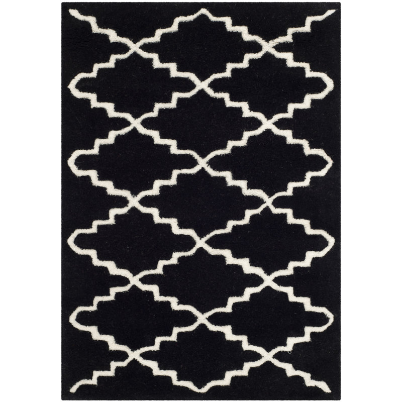 Hand-Tufted Geometric Wool 4' x 6' Black Rug