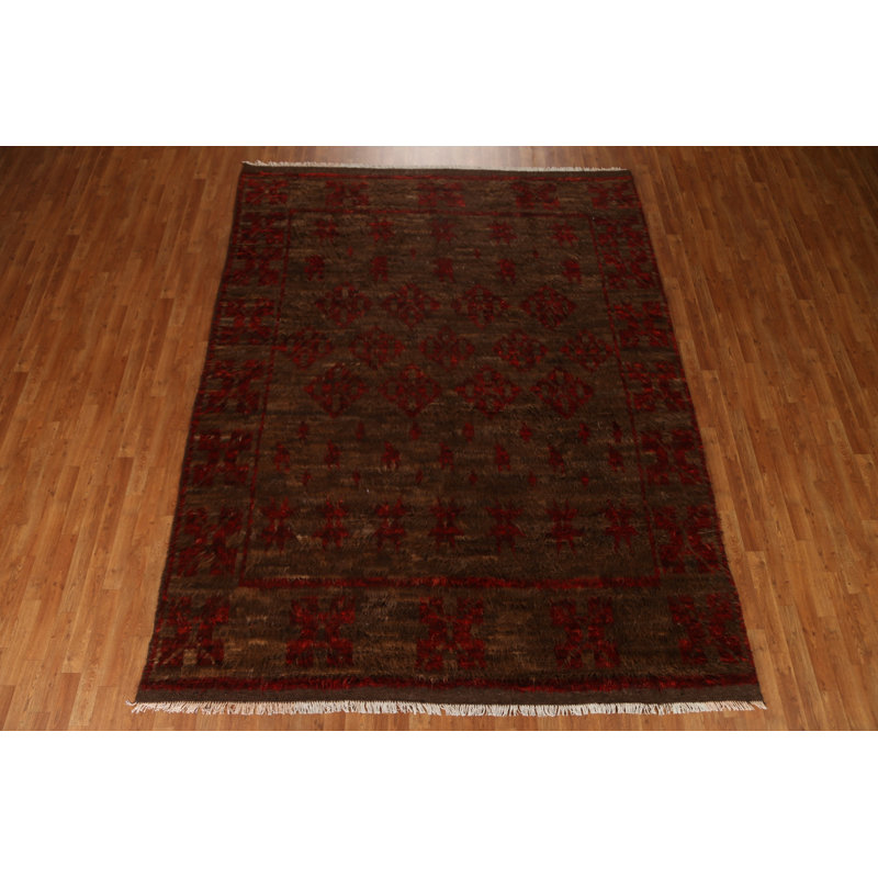 Tapis rouge / brun en laine noué à la main de conception unique 8 pi 1 po x 10 pi 6 po New Age