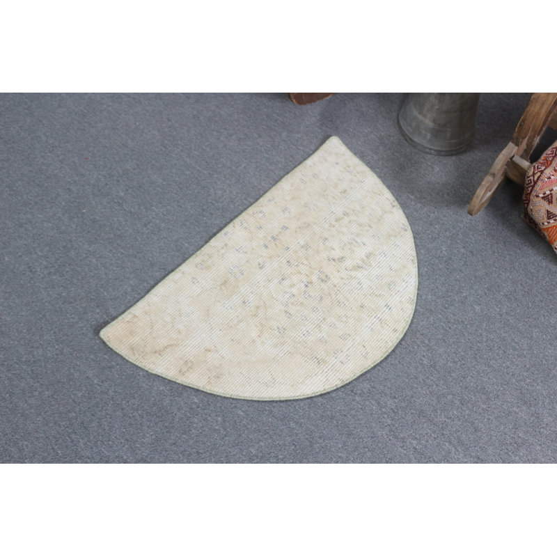 Tapis turc rétro vintage beige idéal pour le vestibule et la chambre d'enfant