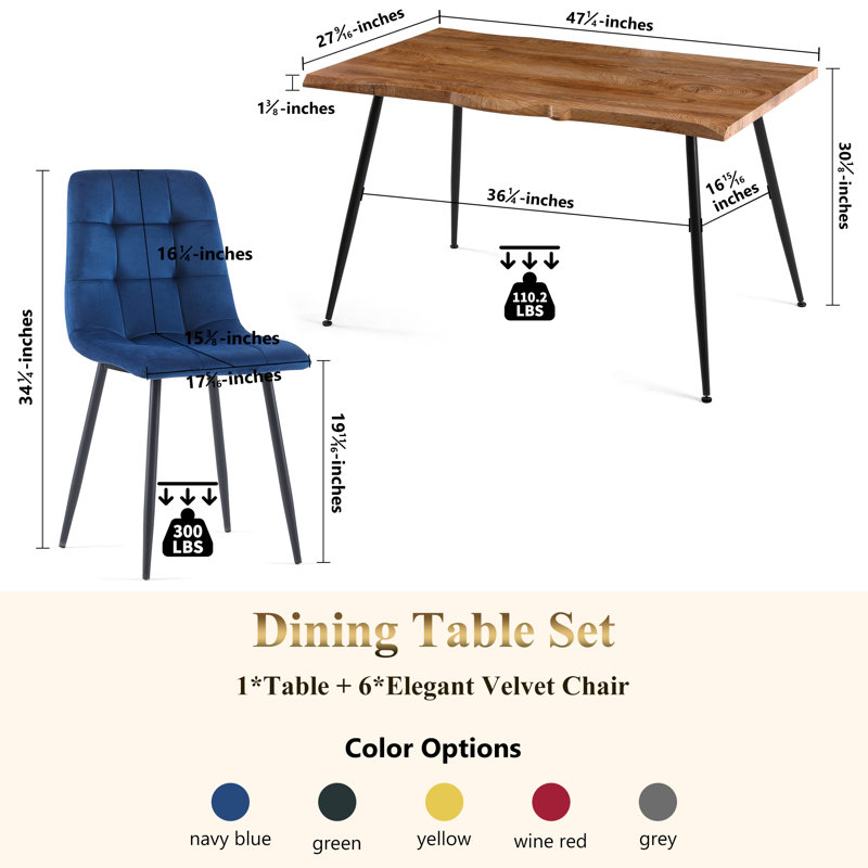 Lawanda Dining Table Set With 4 Chairs, Navy Blue