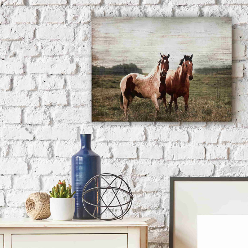 " Two Horses Stand ", 16" H x 24" W x 1.5" D