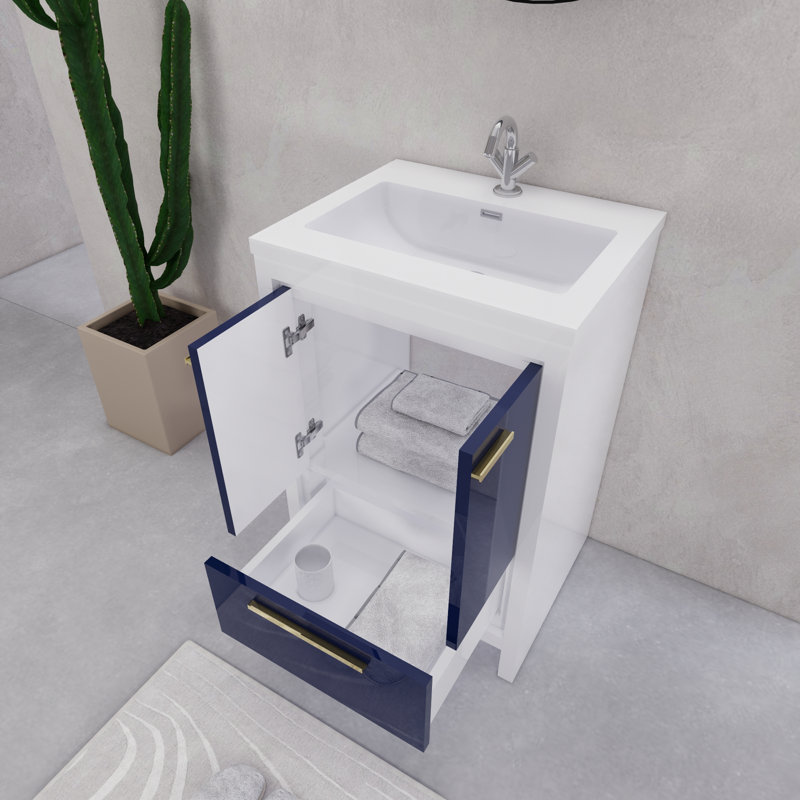 Ensemble de meuble-lavabo simple 23,6 po Eden, Blanc brillant / bleu