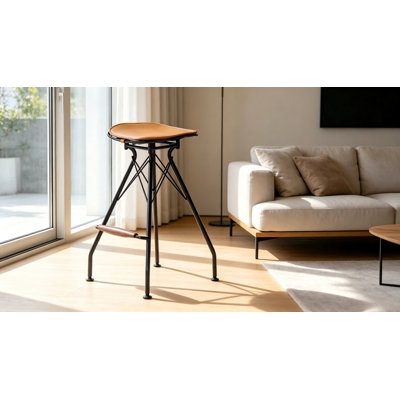 Ensemble de 2 tabourets de bar à hauteur de comptoir 24 po, 2 chaises de bar industrielles en métal avec siège en similicuir et repose-pieds en bois, tabourets de cuisine pour îlot de cuisine