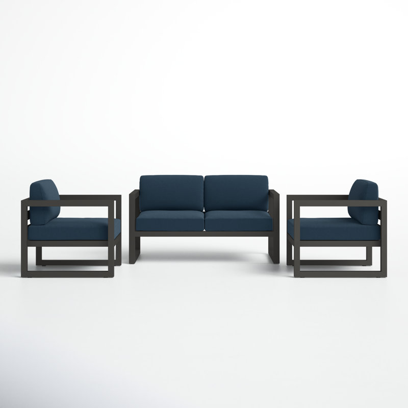 Smith 3 Piece Sofa Seating Group with Sunbrella Cushions, Spectrum Indigo Sunbrella®, Slate