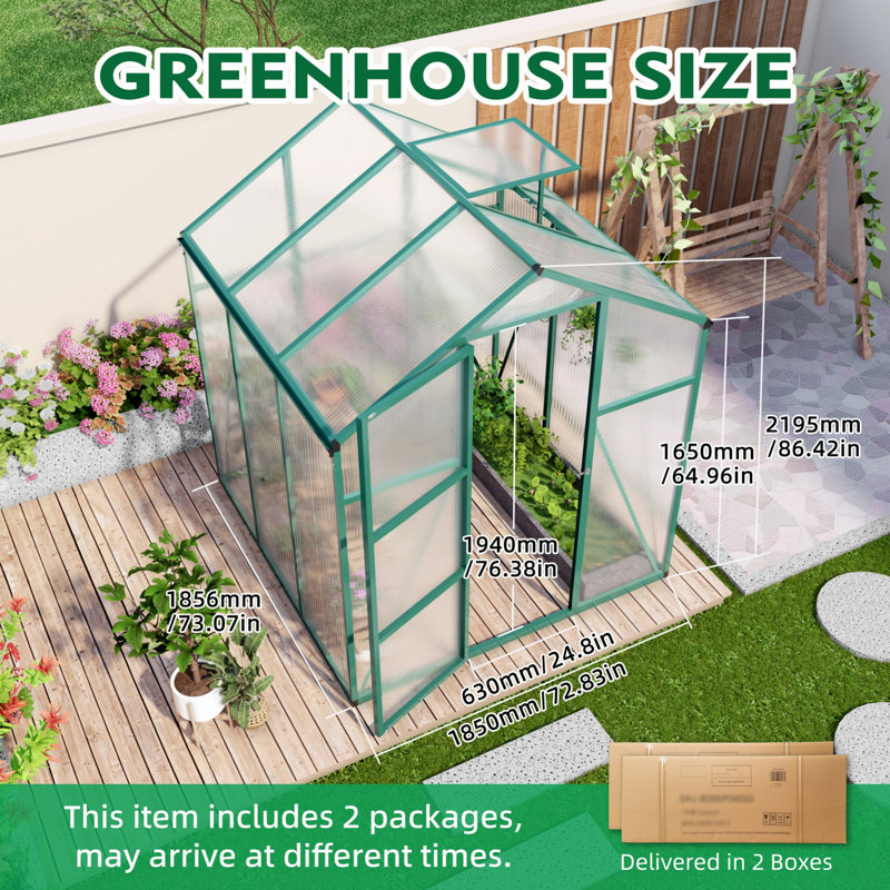 Polycarbonate Greenhouse, Walk-In Greenhouses For All Season, Black, 7.2' H x 6.1' W x 6.1' D