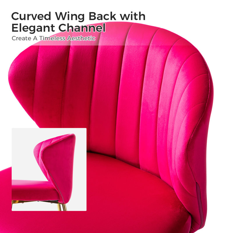 Leona Modern Tufted Velvet Wingback Dining Chair, Fuchsia Velvet