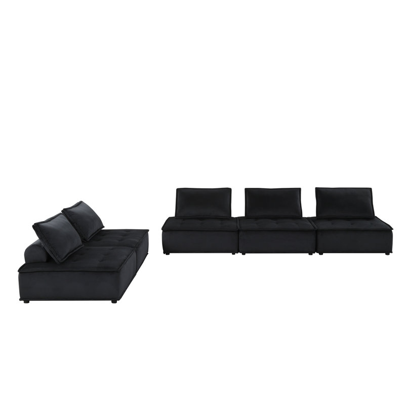 Anna 120" Black Velvet 5 Pc Sectional Sofa