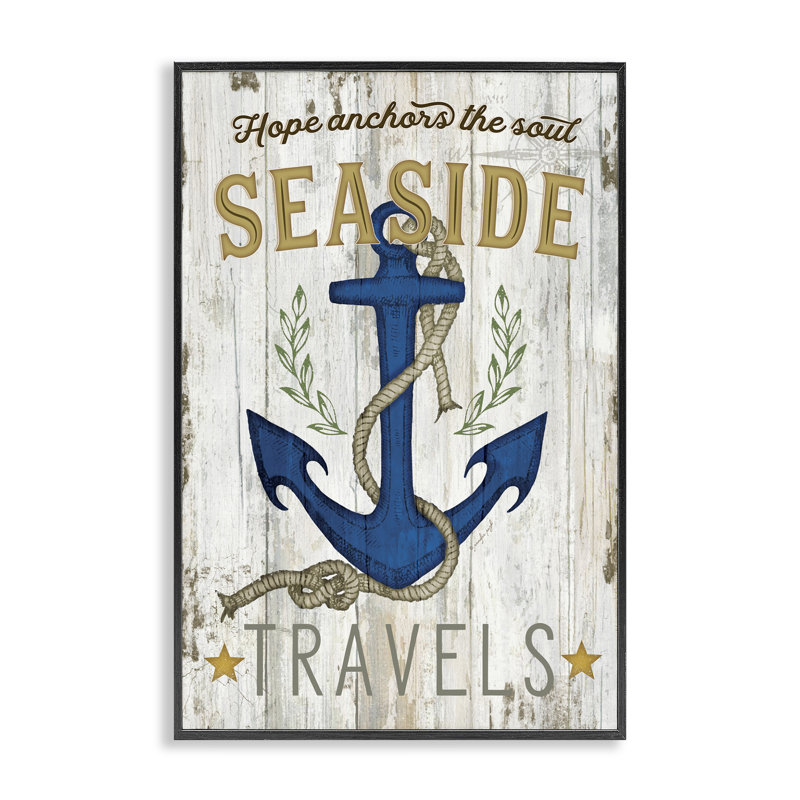 «Seaside Travels Anchor», estampe numérique de Jennifer Pugh, H 18 po x l 12 po, Giclée encadrée noir minuit