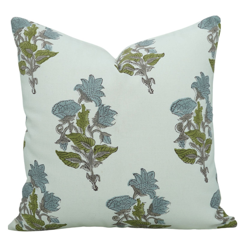 Housse de coussin à motif de blocs de coton fabriqués à la main Fab divine Abhisek Floral Design, Carré, H 22 po x l 22 po