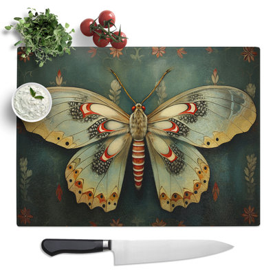 Moth Art Deco No.4  Glass Chopping Board