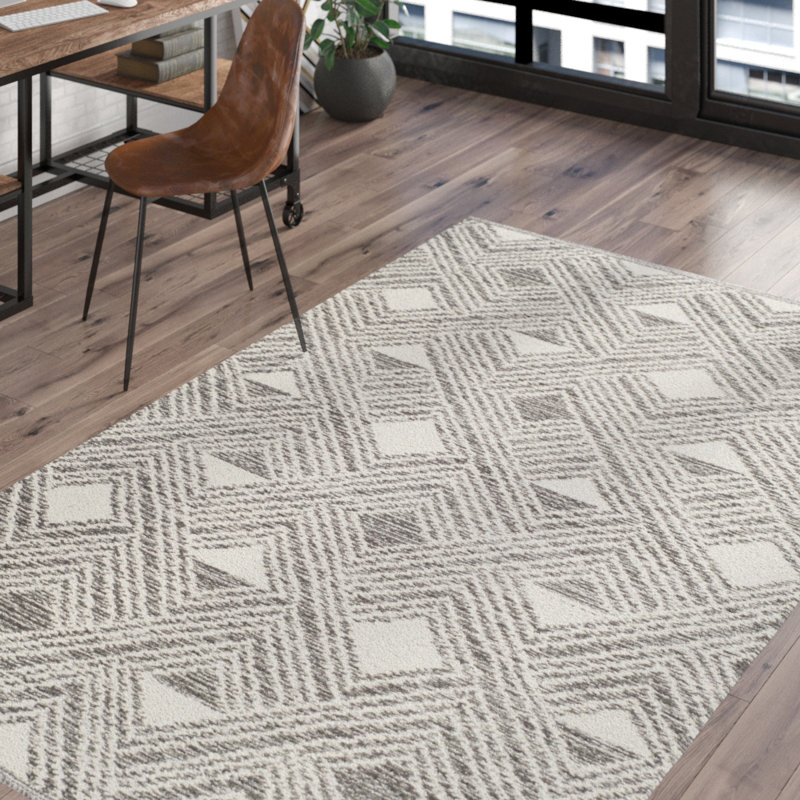 Tapis gris anthracite / ivoire tissé à la main et à plat Pasha, Rectangle 8 pi x 10 pi