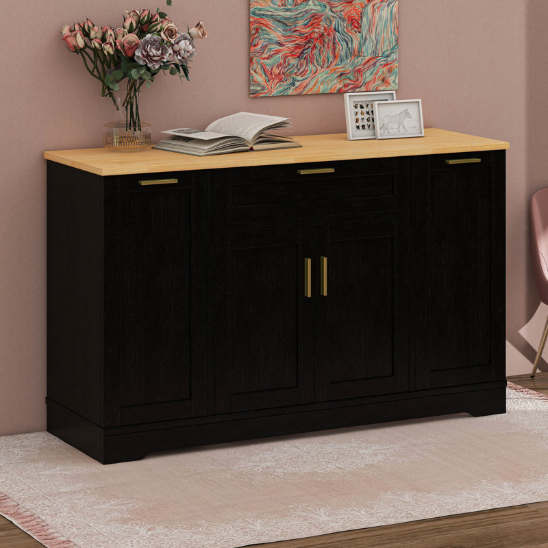 Buffet Minimalist Modern - Armoire de rangement multifonctionnelle avec tablettes réglables, support coulissant à 3 niveaux et bois robuste