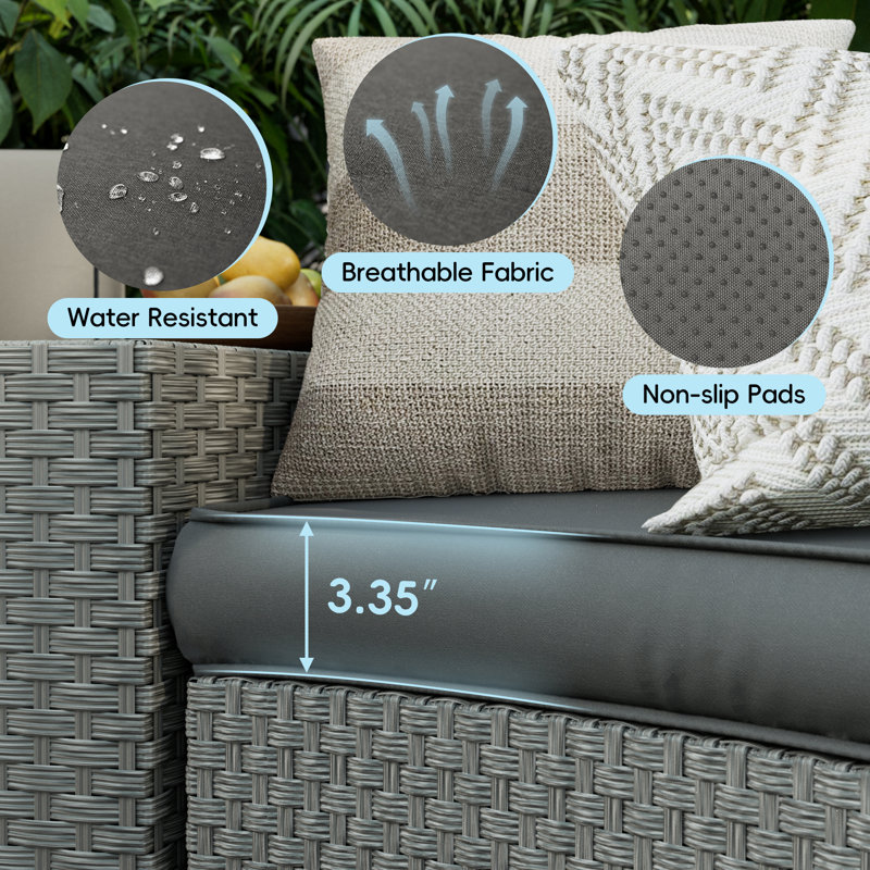 Meredithe Half-Moon 4 - Person Fully Assembled Curved Patio Conversation Set With Fire Pit Table & Side Table, Gray