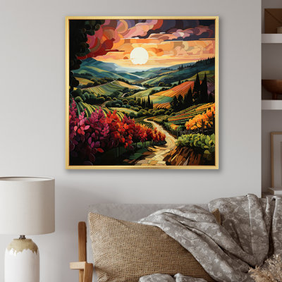 «Vineyard Sunset Rows Of Ruby Landscape I», reproduction sur toile