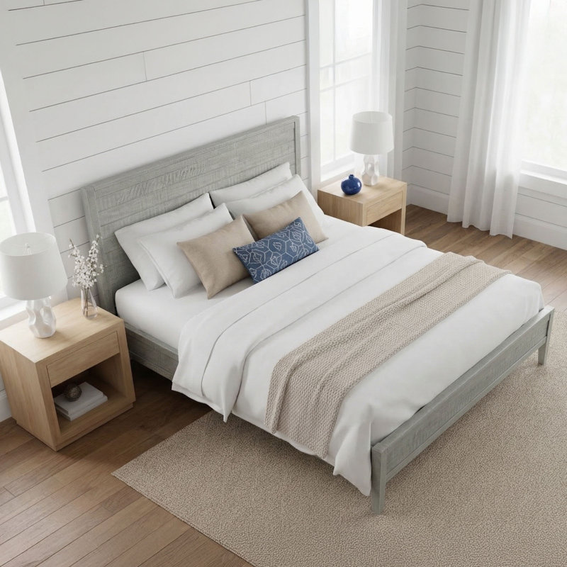 Arden Solid Wood Panel Bed - King, Gray Driftwood, Gray, King