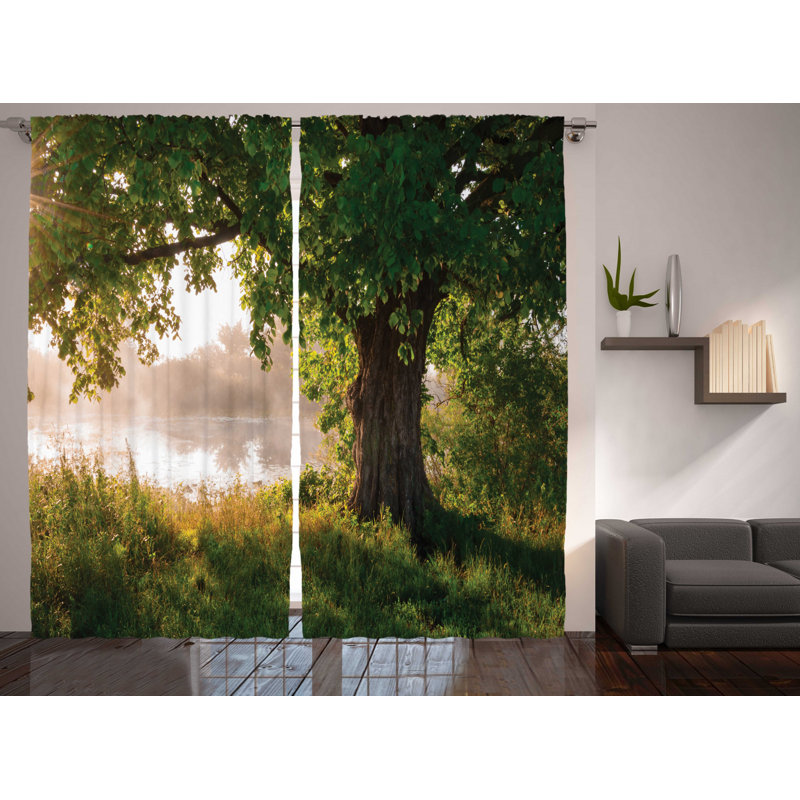 Tree Semi-Sheer Rod Pocket Curtain Panels, 54" x 96"