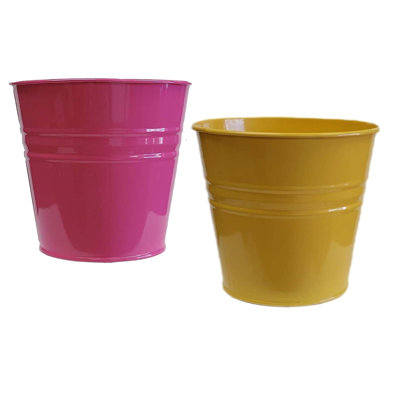 Enameled Galvanized Steel Planter For 6.5" Plants. Set Of Two