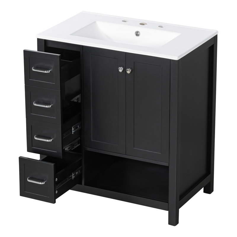 Meuble-lavabo 30 po avec comptoir d'évier, Noir