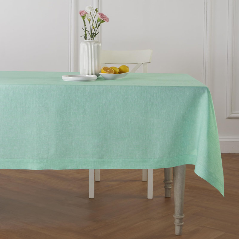 100% Pure Linen Tablecloth - Athena, 120" x 60", Chambray Aqua