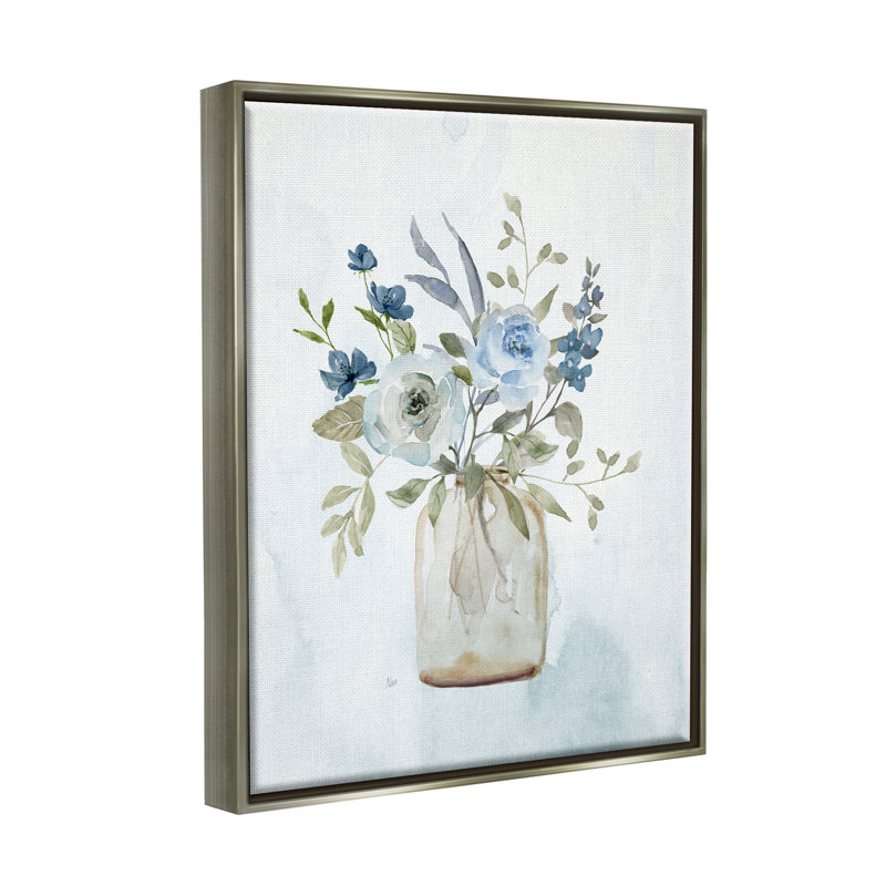 Bb-125-Floater Blue Bouquet In Pot encadré sur toile par Nan, H 31 po x l 25 po x P 1,7 po, Cadre flottant gris lustré
