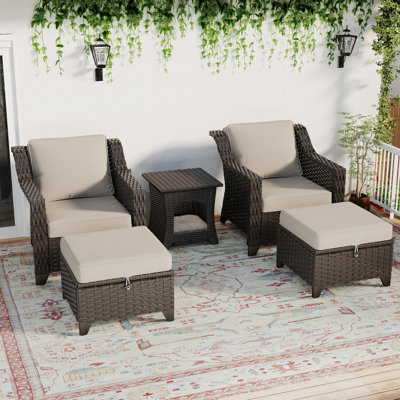 3-Piece Patio Wicker Conversation Set with Storage Ottomans, Outdoor Furniture with Thick Cushions & Side Table, Weather Resistant for Backyard, Porch & Poolside