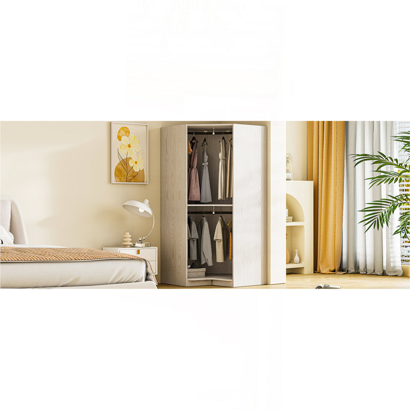 Corner Wardrobe For Efficient Storage And Space Optimization, Natural