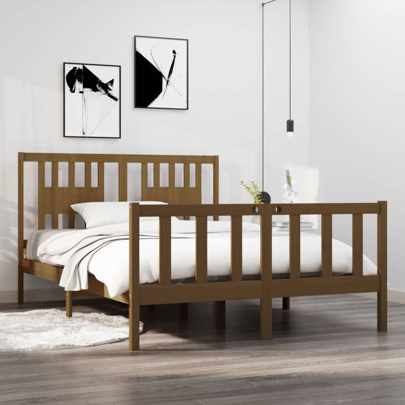 Bed Frame Solid Wood, Black, Small Single (2'6), Yes