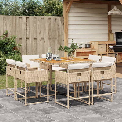  Ensemble de 8 chaises de patio, beige, blanc crème
