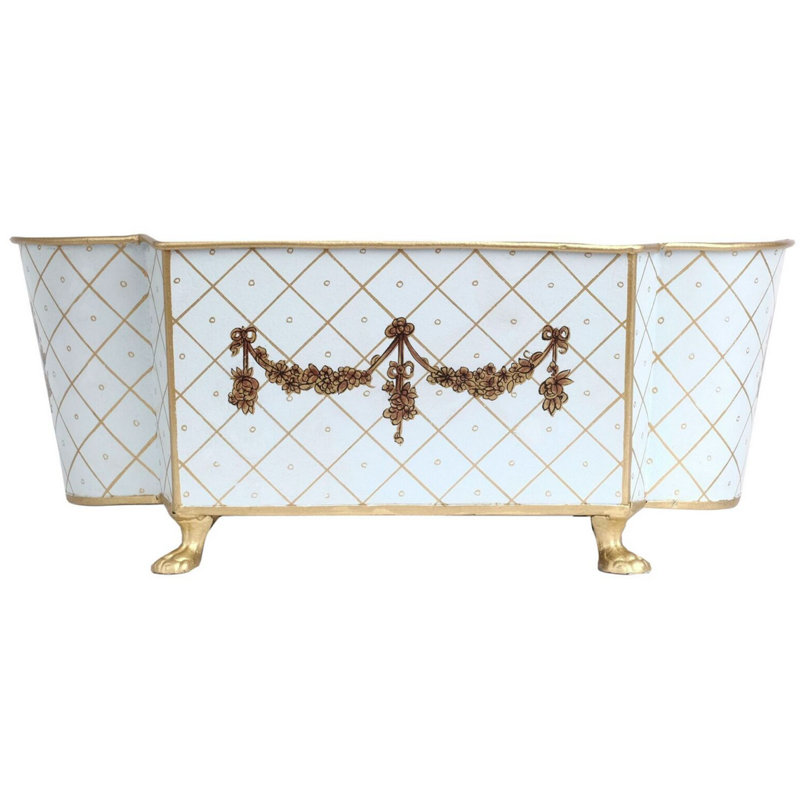 Erable Handmade Metal Planter, Pale Blue/Gold