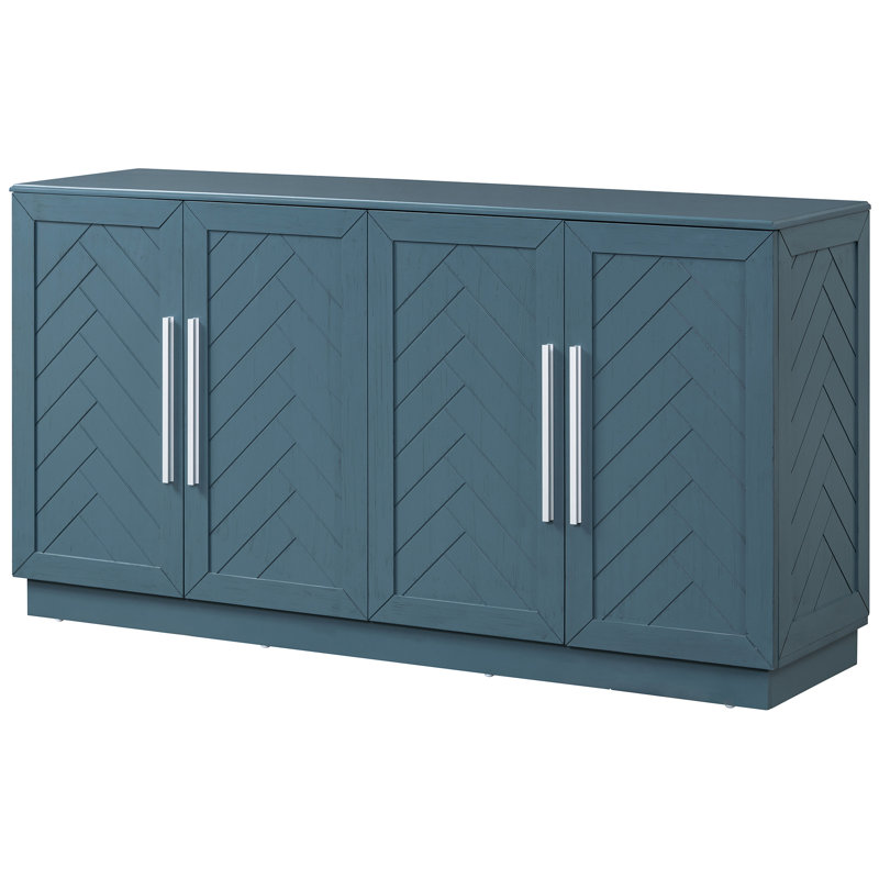 Buffet bleu antique avec beaucoup d'espace et de finition 4 portes, tablettes réglables pour le rangement compact dans la maison et la cuisine