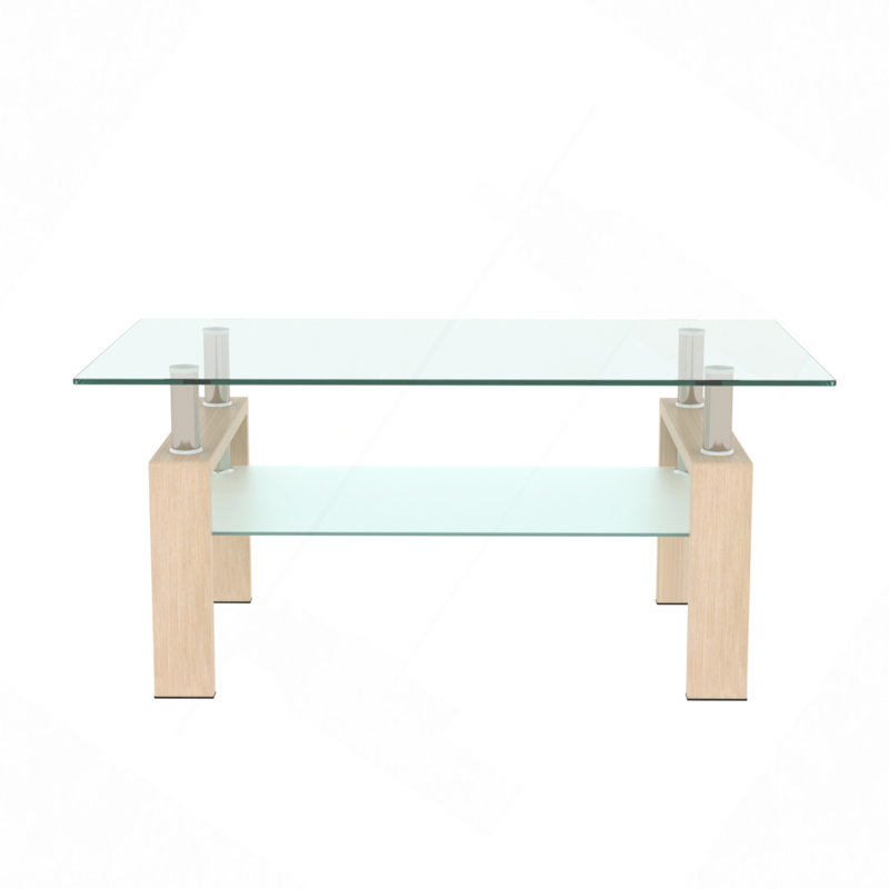 Rectangle Coffee Table, Transparent Tempered Glass Modern Table, Tea Table, Brown, Transparent