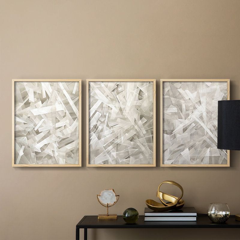 Abstrait, série 16, ensemble de 3 estampes numériques, prêt à accrocher, Encadré naturel, H 20 po x l 16 po