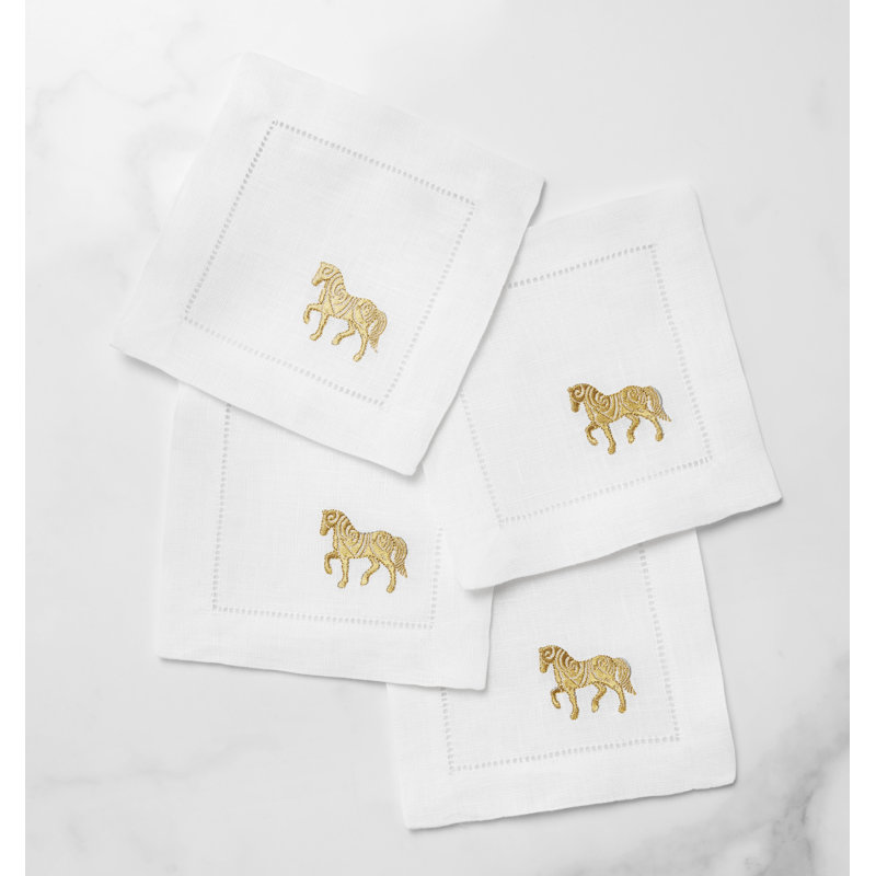 Lunar New Year Linen Square Napkins, White/Gold