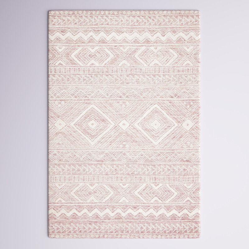 Tapis rose / ivoire en laine touffeté à la main Kyndall, Rectangle 8 pi x 10 pi