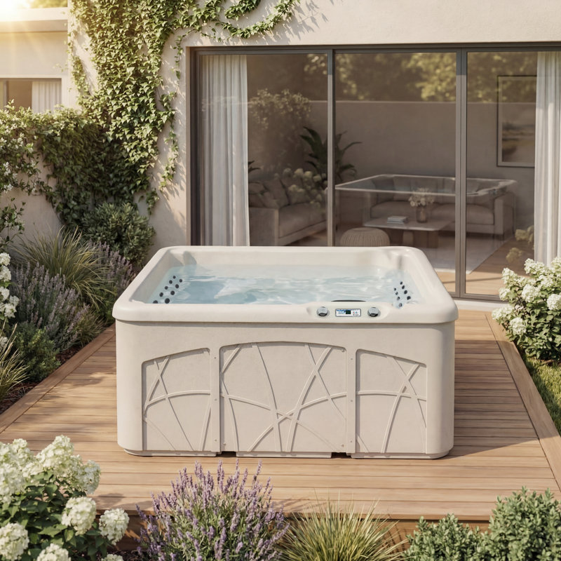 Lifesmart LS350DX 110 Volt 5-Person 28-Jet Rectangle Plug and Play Hot Tub, Sandstone