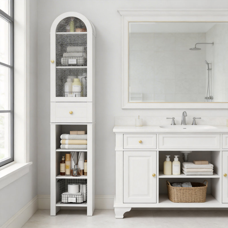 Armoire de rangement étroite de 70 po de hauteur pour salle de bain, salon, cuisine, Blanc